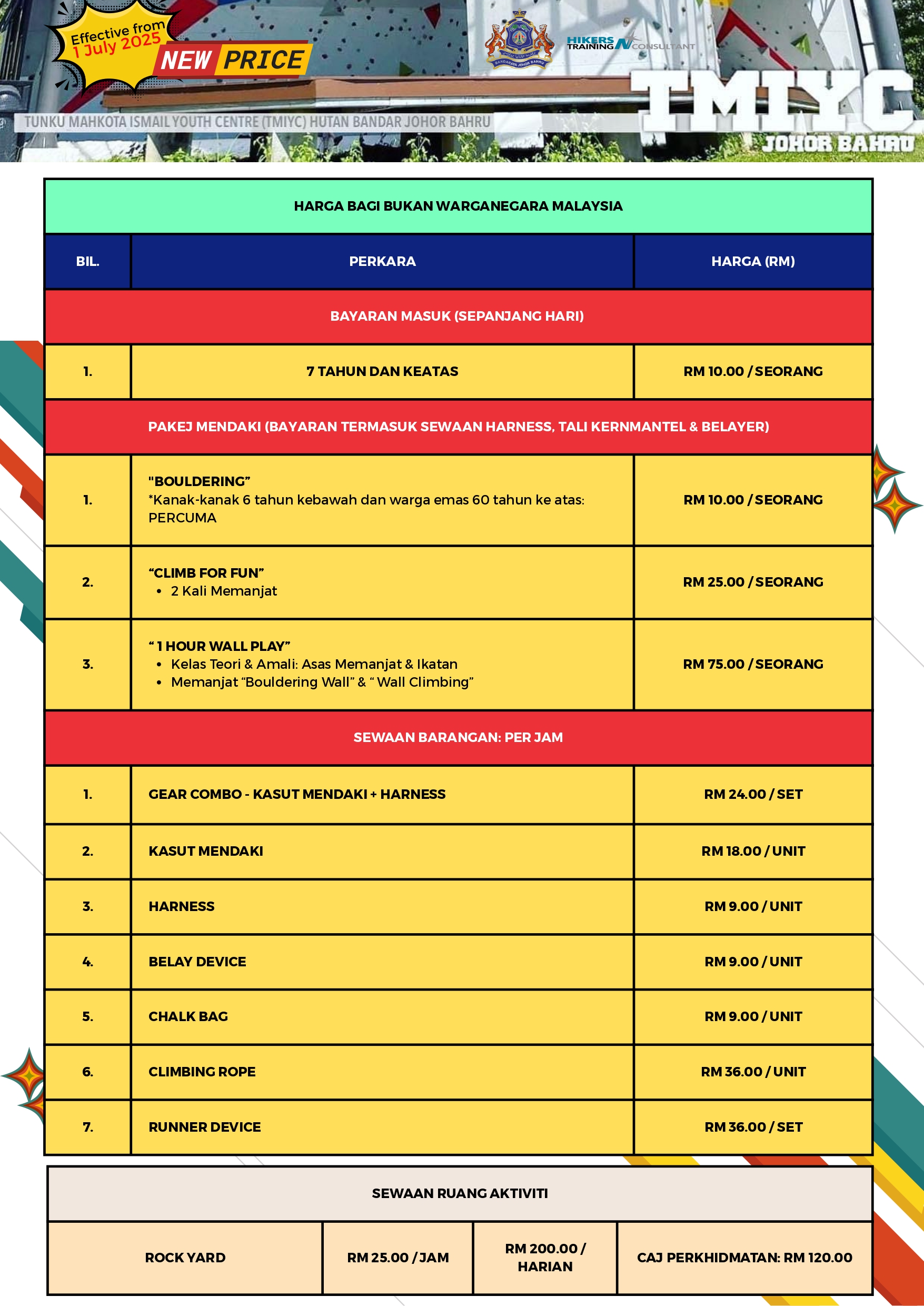 Senarai Harga Sewaan