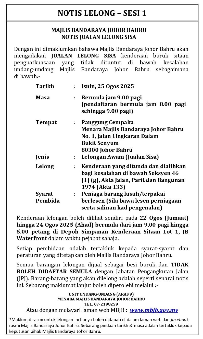 Notis Jualan Lelong Sisa