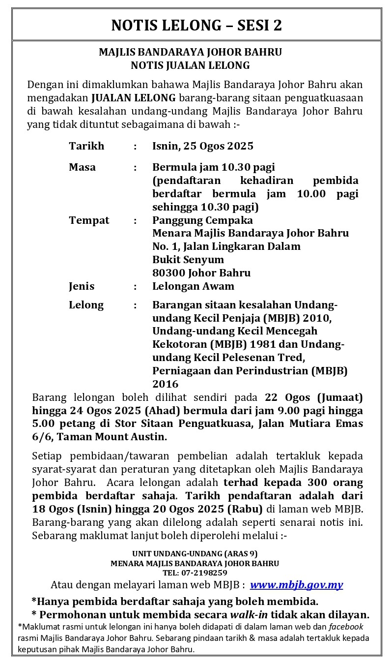 Notis Jualan Lelong Barang-Barang Sitaan
