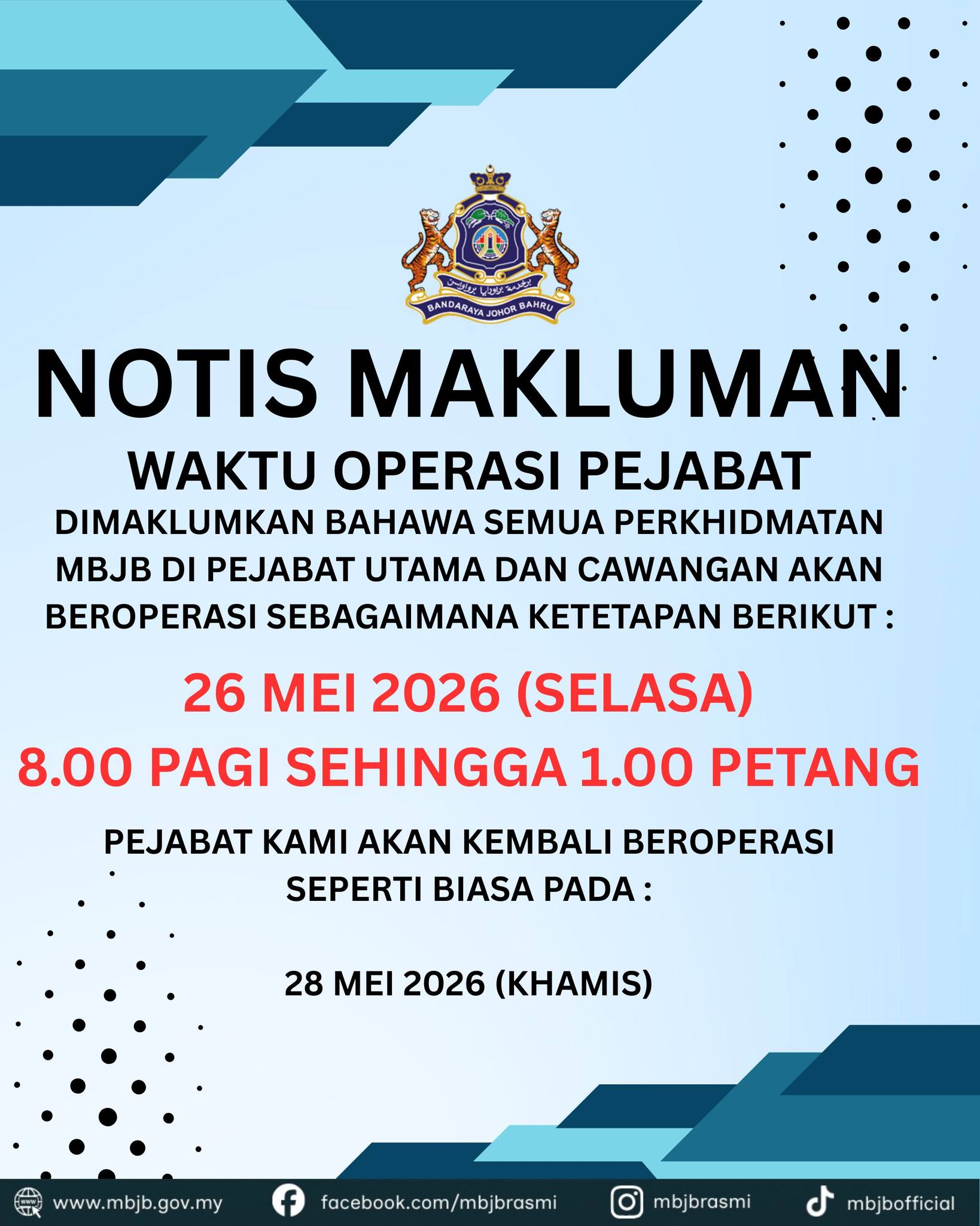 Notis Penutupan Awal Kaunter