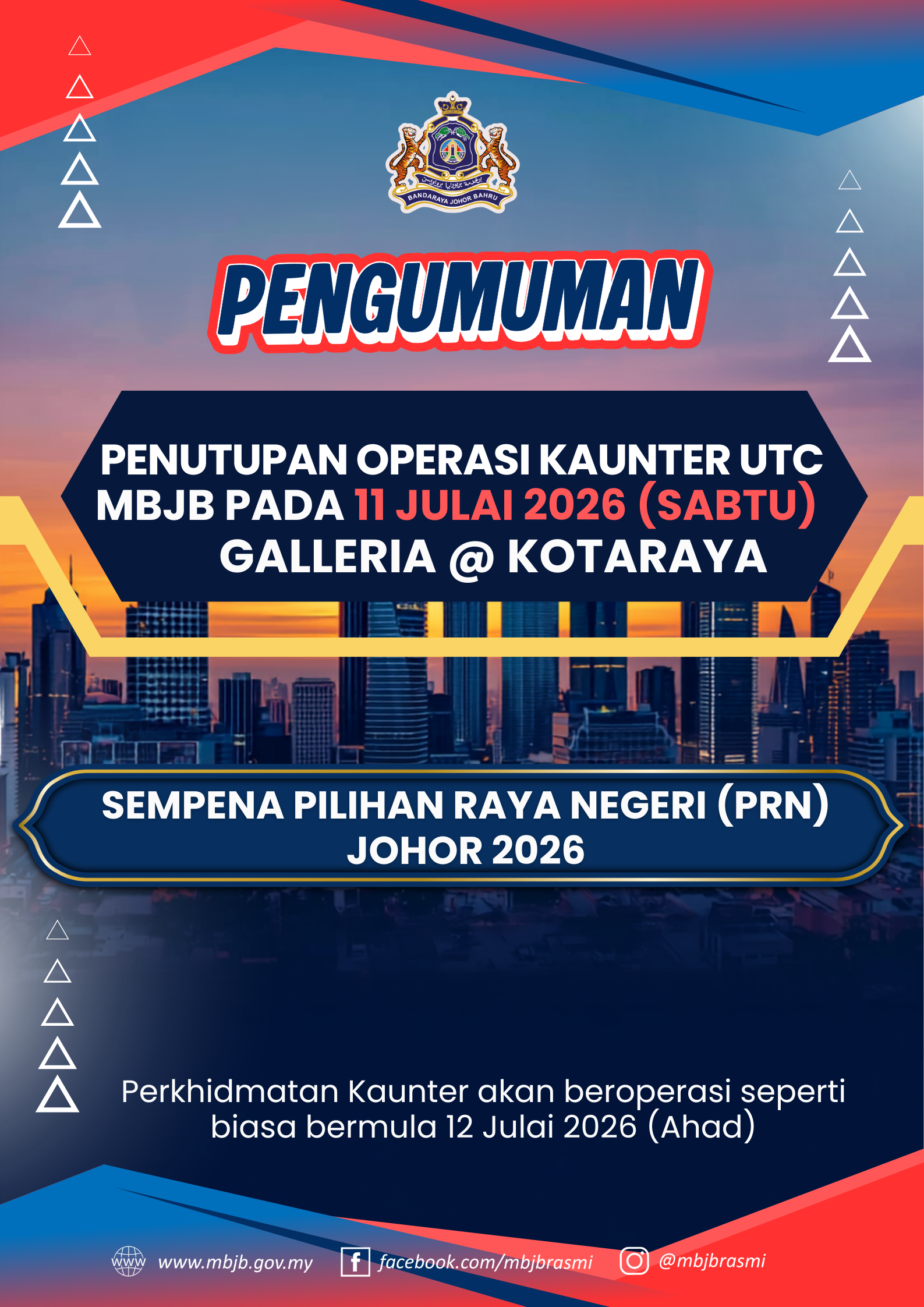 Penutupan Sementara Operasi Kaunter